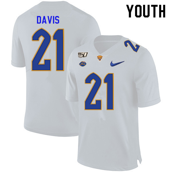 2019 Youth #21 A.J. Davis Pitt Panthers College Football Jerseys Sale-White